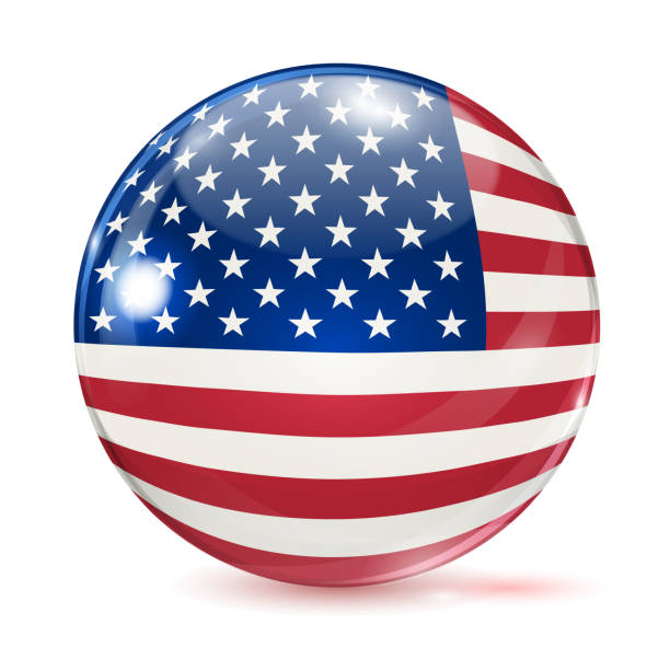 Flag of the United States in the form of ball with glare and shadows on white background. Vector illustrations.